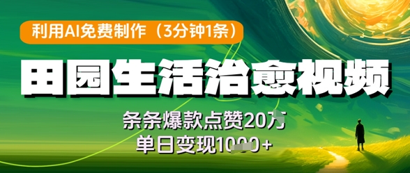 利用AI免费制作田园生活治愈视频，条条爆款点赞20W，单日变现几张智小邦项目网-专注分享网络创业项目落地实操课程 – 全网首发_高质量创业项目输出智小邦项目网