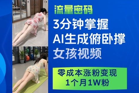 3分钟掌握AI生成俯卧撑女孩视频，零成本涨粉变现，1个月1W粉智小邦项目网-专注分享网络创业项目落地实操课程 – 全网首发_高质量创业项目输出智小邦项目网