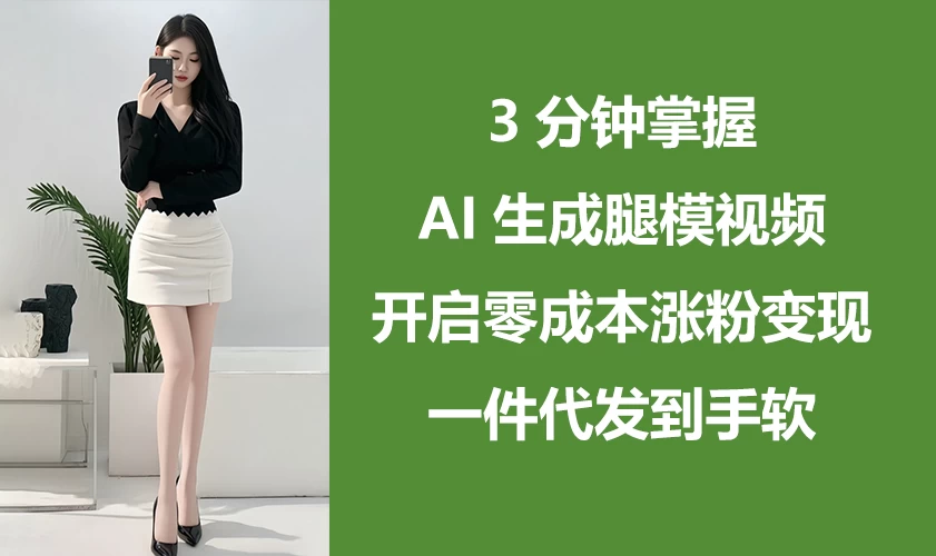 3分钟掌握AI生成腿模视频，开启0成本涨粉变现，一件代发到手软智小邦项目网-专注分享网络创业项目落地实操课程 – 全网首发_高质量创业项目输出智小邦项目网