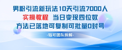 男粉引流新玩法10天引流7000人当日变现四位数可复制可批量0封号智小邦项目网-专注分享网络创业项目落地实操课程 – 全网首发_高质量创业项目输出智小邦项目网